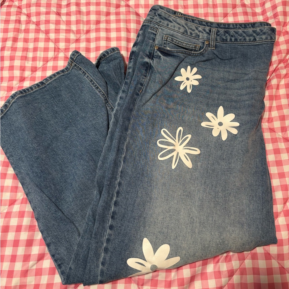 ARULA Blue Jeans with White Floral Design